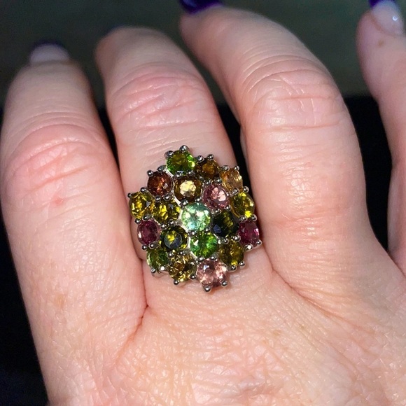 Multicolor Tourmaline Cluster & sterling silver Ring - Picture 5 of 12